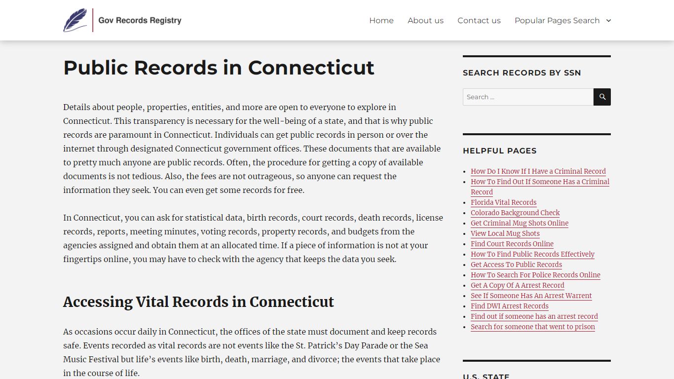 Public Records in Connecticut | GovRecordsRegistry.org