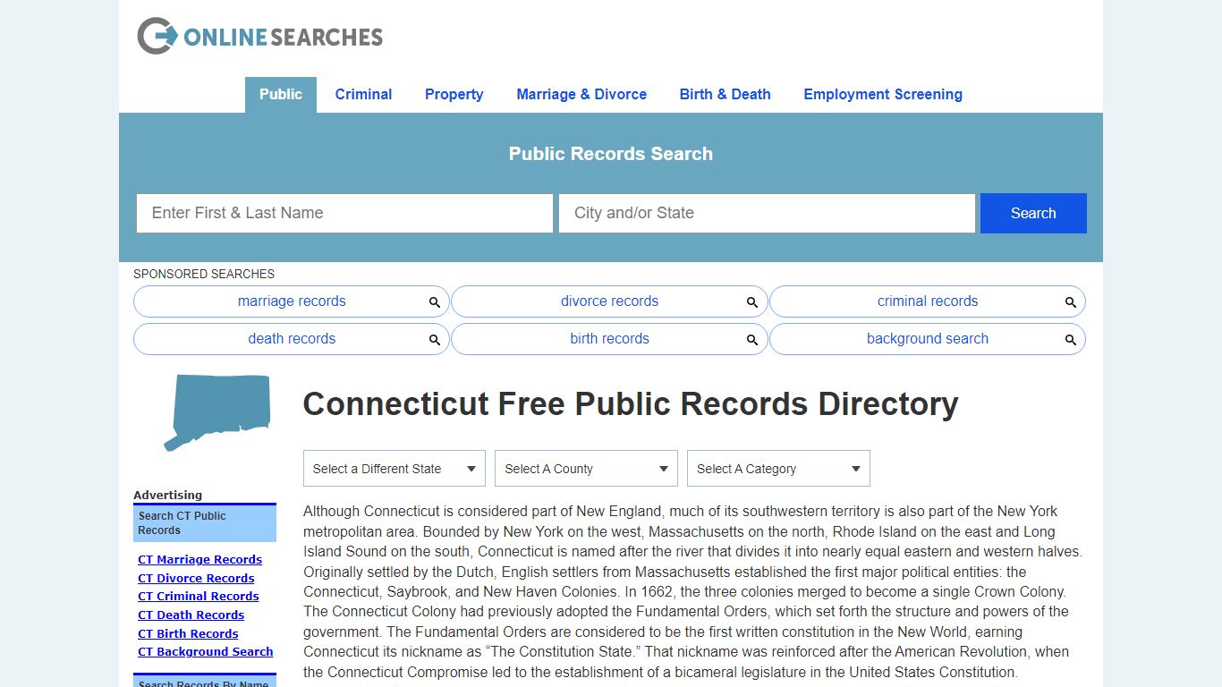 Connecticut Free Public Records Directory - OnlineSearches.com